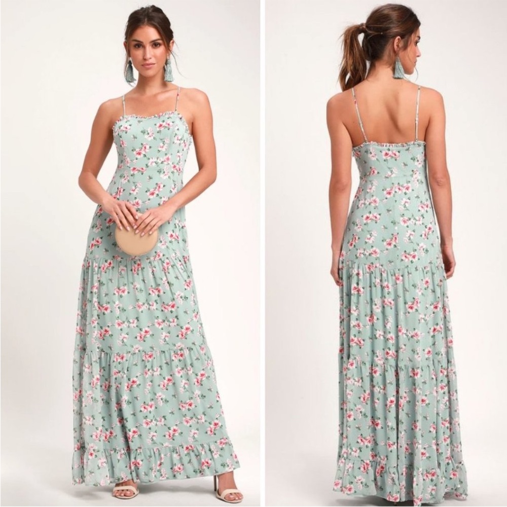 Lulu’s Melissa Sage Floral Tiered Maxi Dress - Size Small - Picture 2 of 8